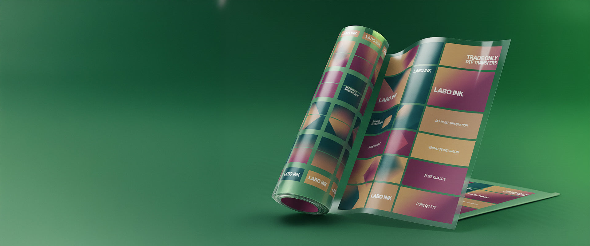 DTF transfer film on a green background